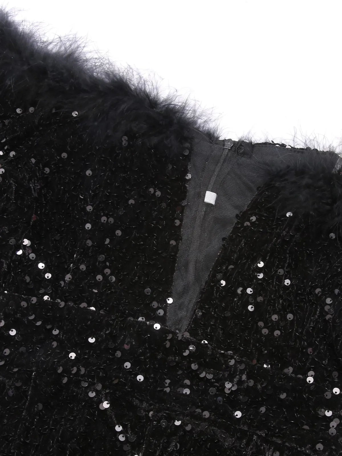 Online Retro Stage 1980s V-Neck Feather Sequined Jumpsuit Black