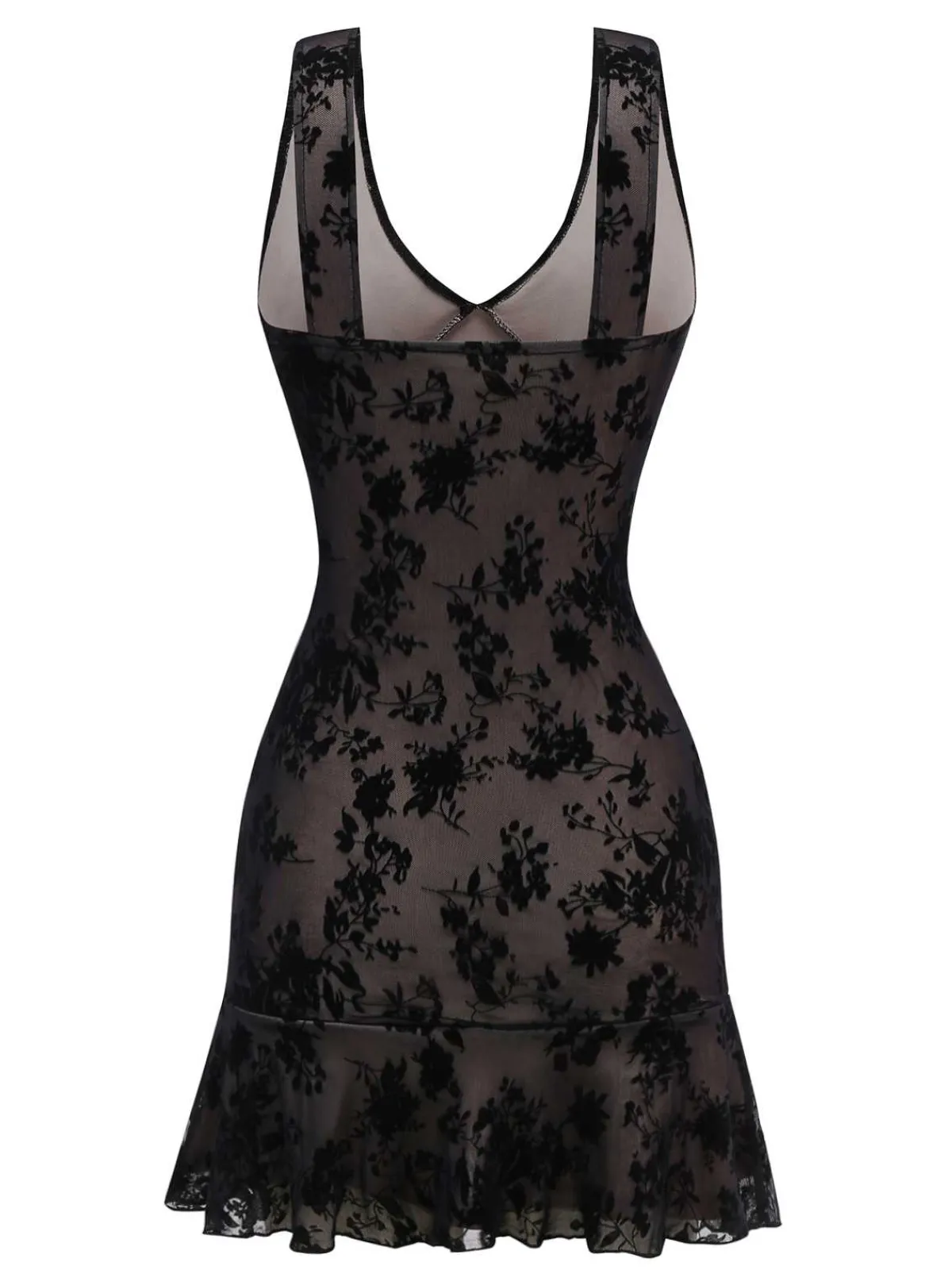 Sale Retro Stage 1960s V-Neck Floral Lace Bodycon Dress Black
