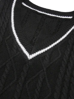 New Retro Stage 1960s V-Neck Knitted Sleeveless Dress Black