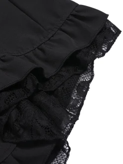 New Retro Stage 1930s V-Neck Lace Victorian Blouse Black