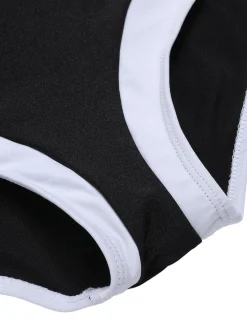 Outlet Retro Stage 1960s V-Neck Patchwork One-Piece Swimsuit Black