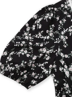 Online Retro Stage 1940s V-Neck Puff Ditsy Floral Dress Black