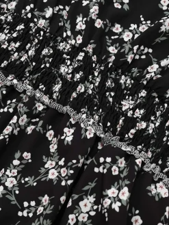 Online Retro Stage 1940s V-Neck Puff Ditsy Floral Dress Black