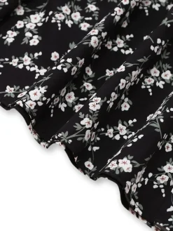 Online Retro Stage 1940s V-Neck Puff Ditsy Floral Dress Black