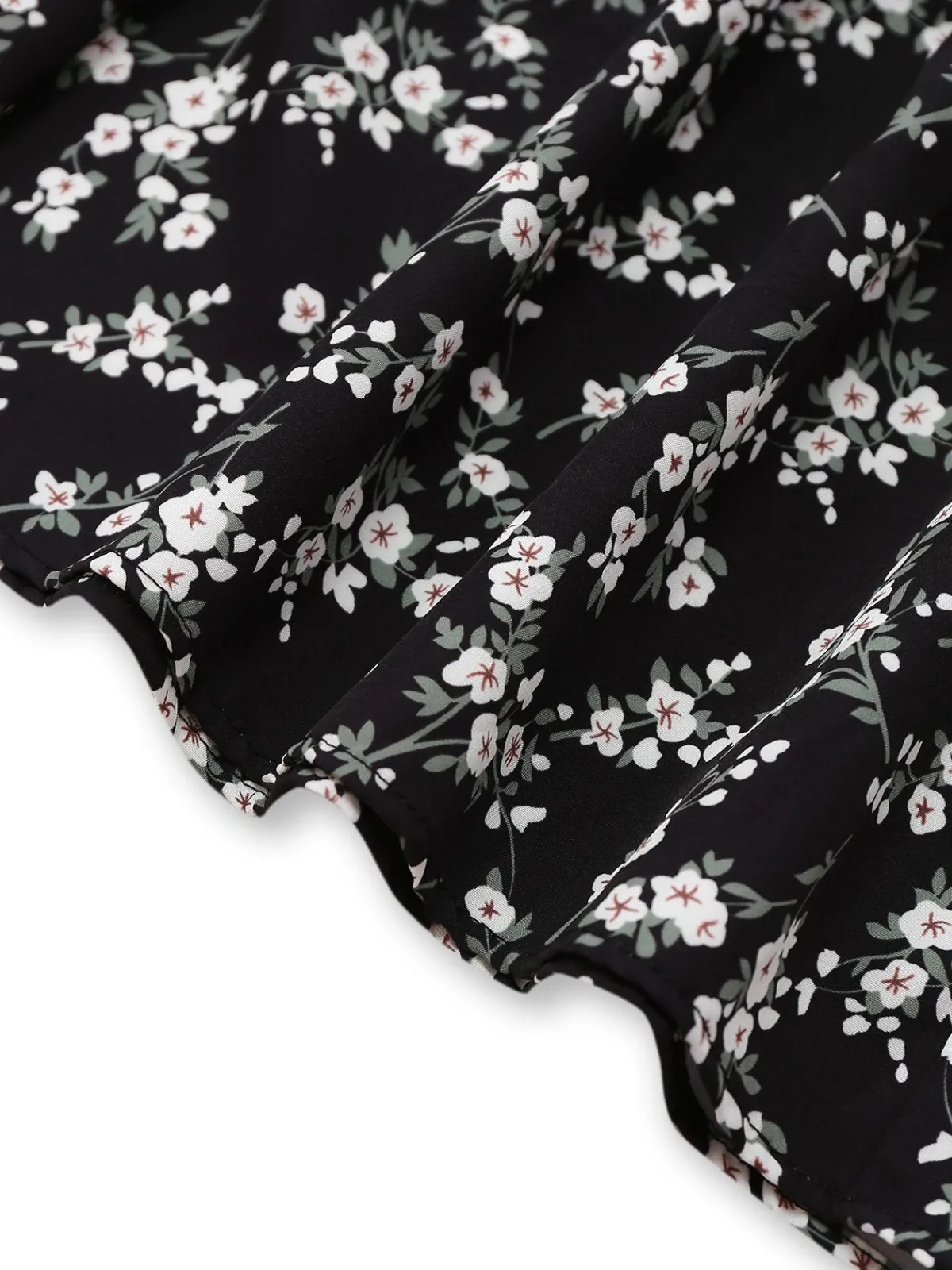 Online Retro Stage 1940s V-Neck Puff Ditsy Floral Dress Black