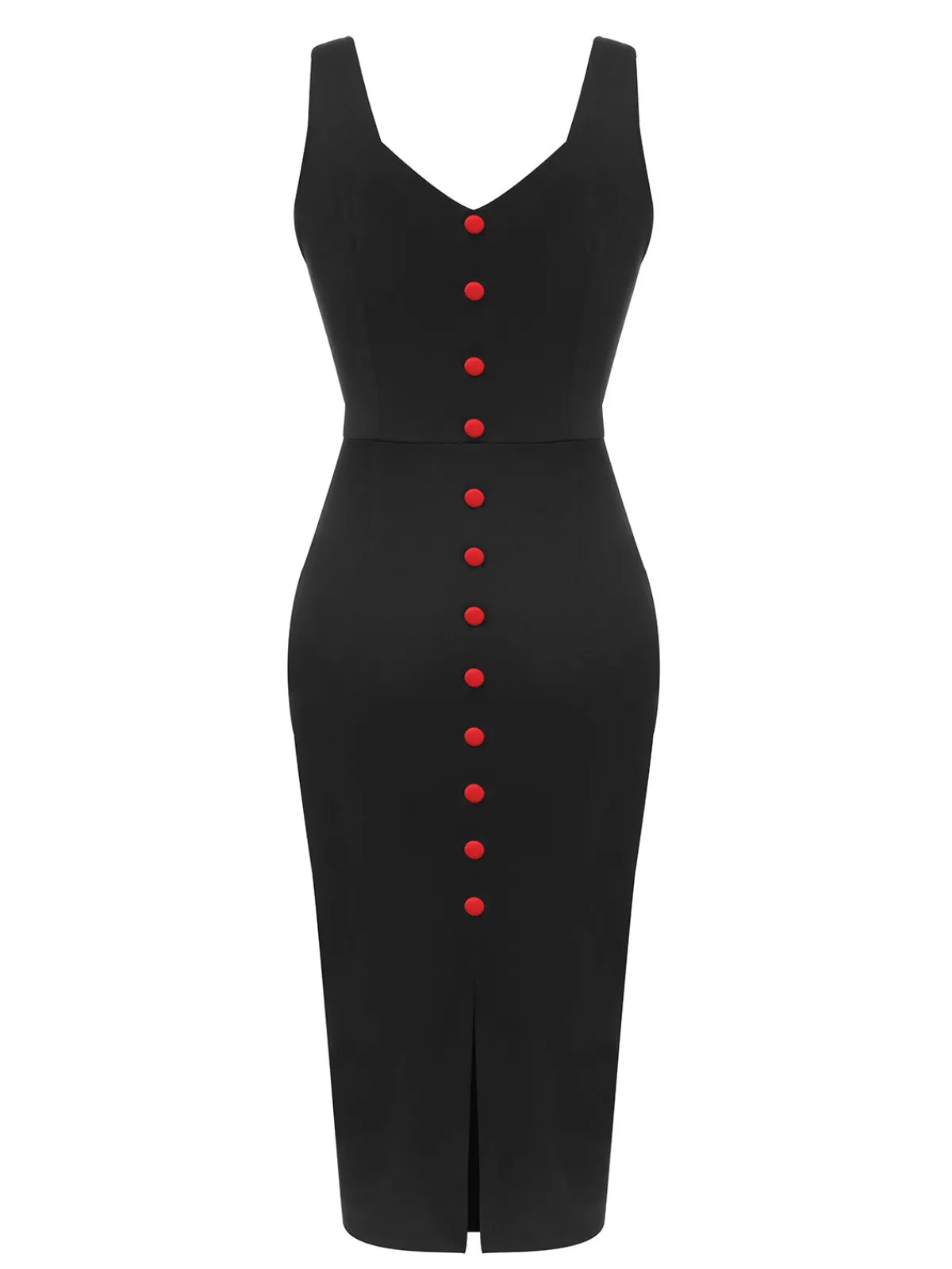 Sale Retro Stage 1960s V-Neck Solid Bodycon Dress Black
