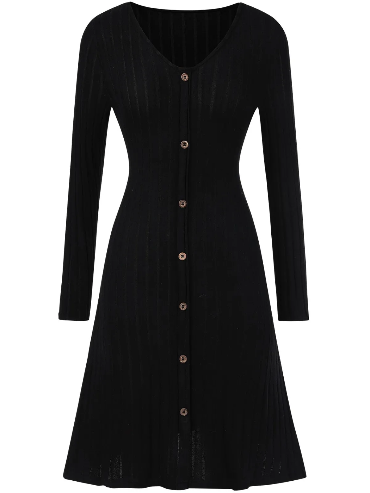 Hot Retro Stage 1940s V-Neck Solid Knitted Dress Black