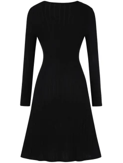 Hot Retro Stage 1940s V-Neck Solid Knitted Dress Black