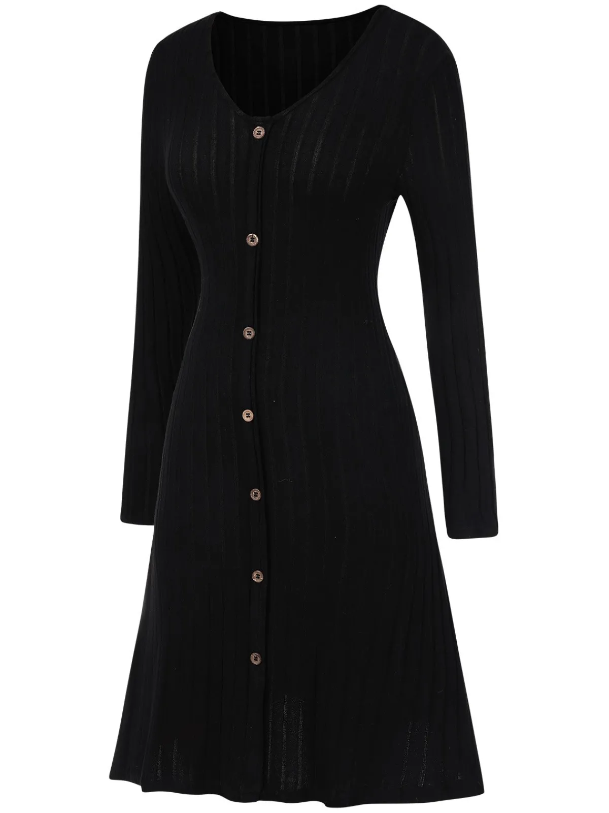 Hot Retro Stage 1940s V-Neck Solid Knitted Dress Black