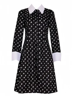 Sale Retro Stage 1940s Wednesday Addams Style Dress Black