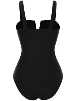 Clearance Retro Stage 1950s White Flower Hollow One-Piece Swimsuit Black