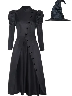 Fashion Retro Stage 1940s Wicked-Inspired Elphaba Witch Costume With Hat Black