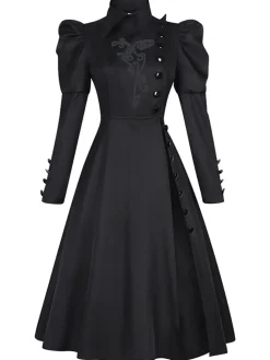 Clearance Retro Stage 1940s Wicked-Inspired Floral Witch Dress Black