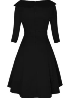 Best Retro Stage 1950s Wide Lapel Polka Dots Patchwork Dress Black