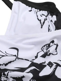 Sale Retro Stage 1930s Wide-Straps Flowers Swimsuit Black
