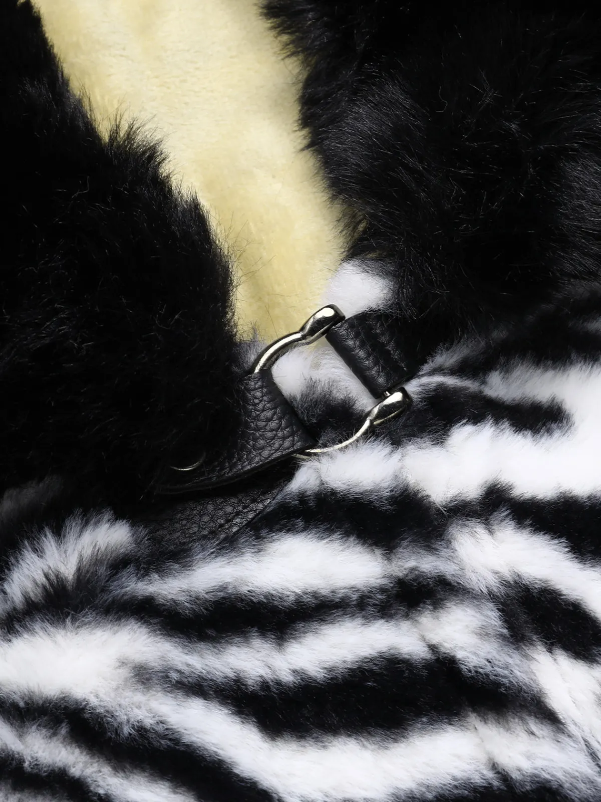 Online Retro Stage Black 1970s Zebra Fur Collar Cape Coat