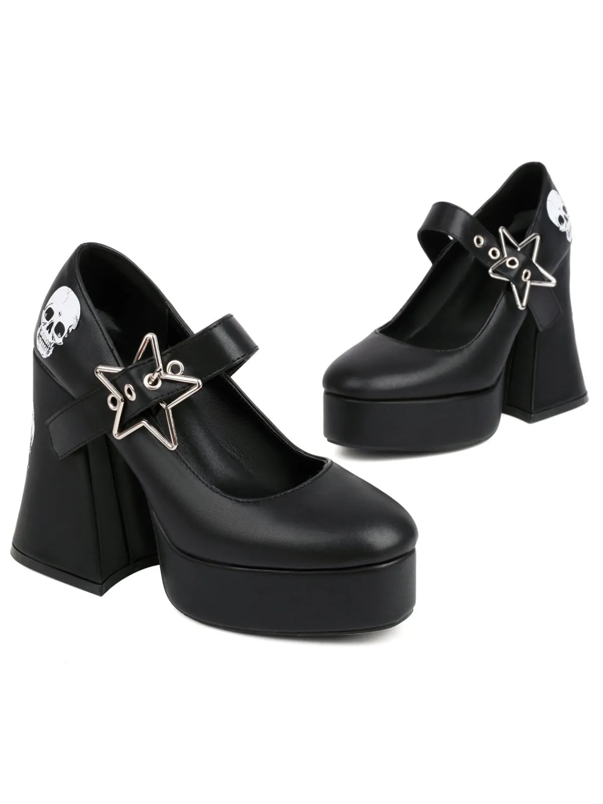 Outlet Retro Stage Skull Buckle Strap Platform Chunky Shoes Black