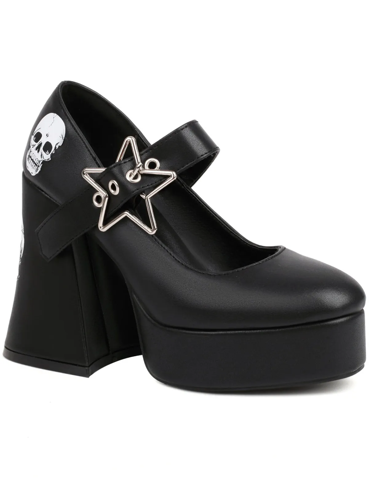 Outlet Retro Stage Skull Buckle Strap Platform Chunky Shoes Black