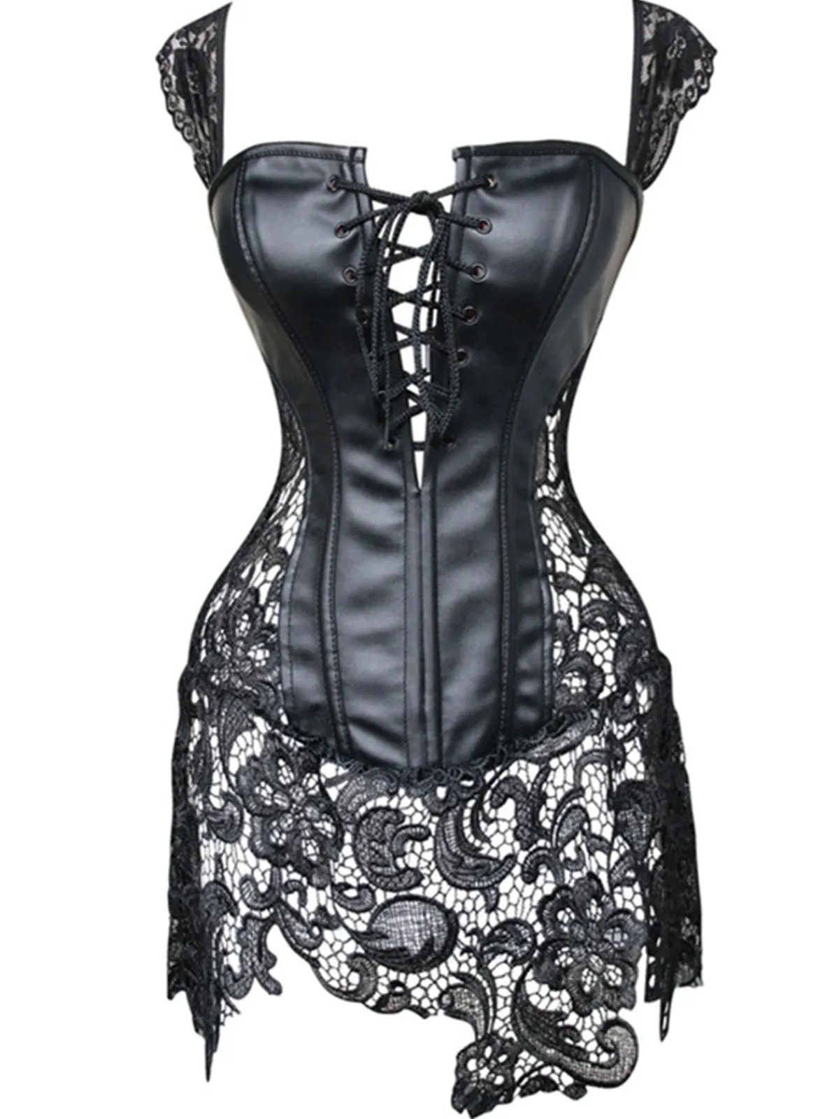Outlet Retro Stage Black Steampunk Leather Gothic Lace Corset
