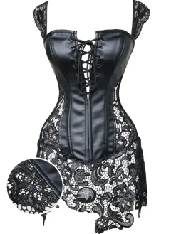 Best Retro Stage Black Steampunk Leather Gothic Lace Corset