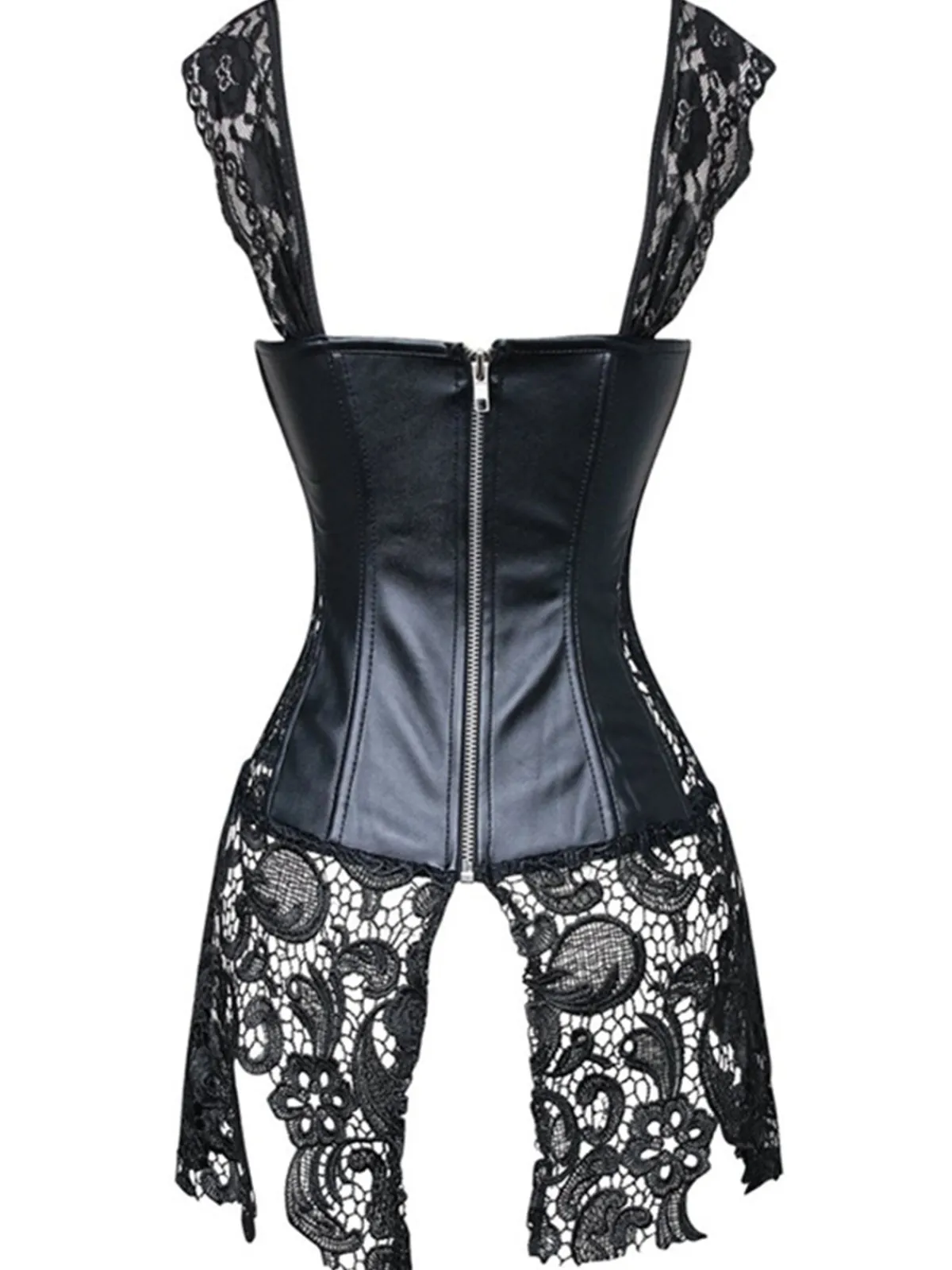 Best Retro Stage Black Steampunk Leather Gothic Lace Corset