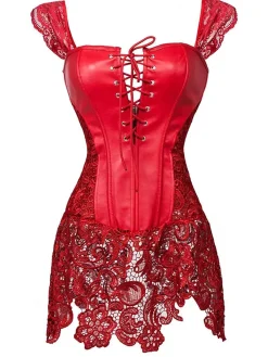 Best Retro Stage Black Steampunk Leather Gothic Lace Corset