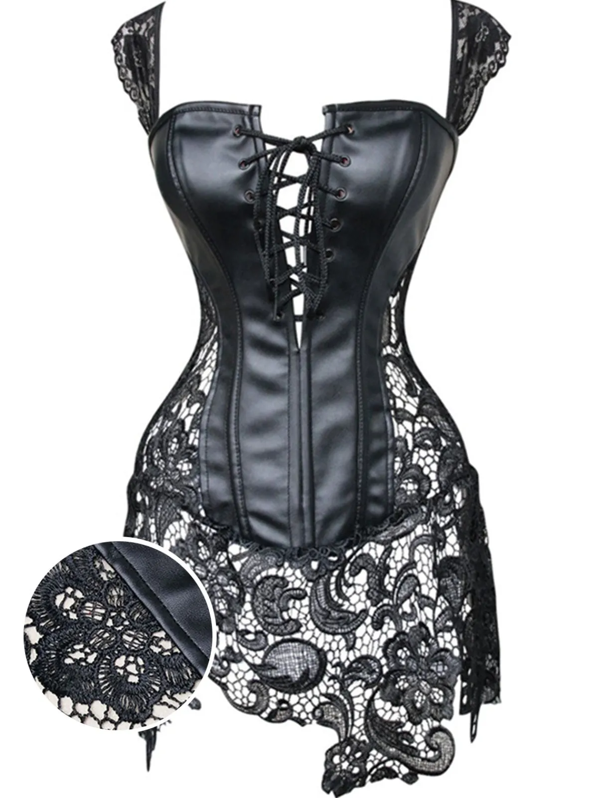 Sale Retro Stage Black Steampunk Leather Gothic Lace Corset