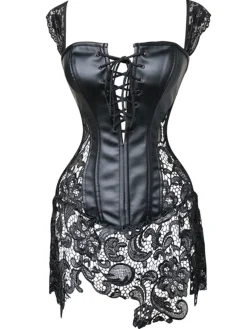 Sale Retro Stage Black Steampunk Leather Gothic Lace Corset