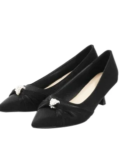 Fashion Retro Stage Twist Beading Kitten Heels Shoes Black