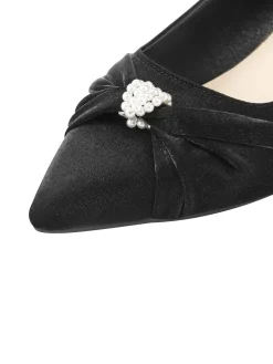 Fashion Retro Stage Twist Beading Kitten Heels Shoes Black