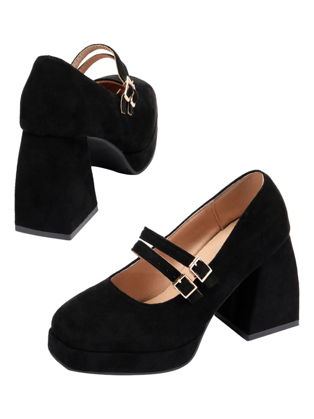 Best Retro Stage Vintage Velvet Tapered Mid Heels Shoes Black