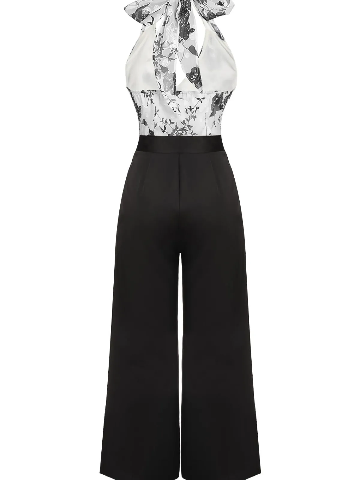 Outlet Retro Stage White 1930s Floral Halter Strap Jumpsuit Black