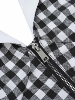 Online Retro Stage White 1940s Plaid Lapel Halter Jumpsuit Black