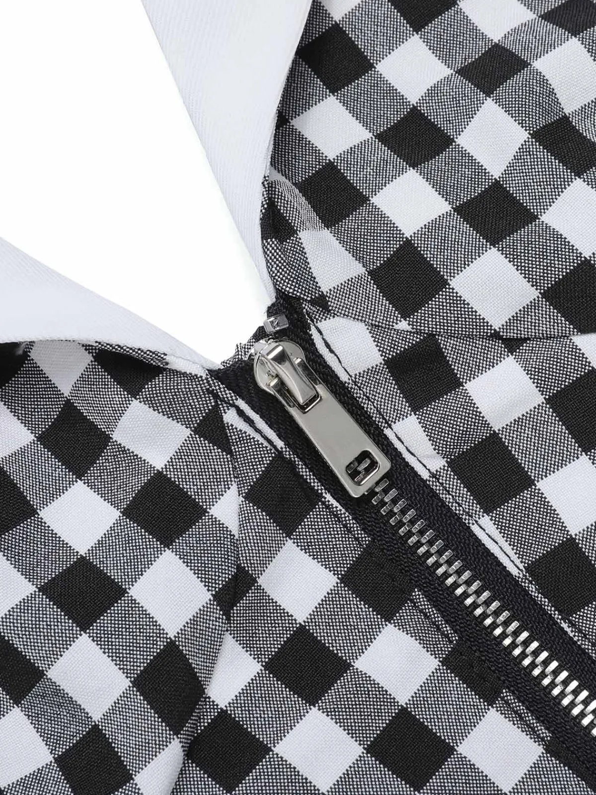 Online Retro Stage White 1940s Plaid Lapel Halter Jumpsuit Black