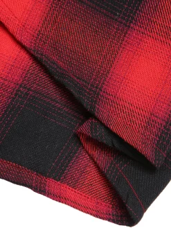 Fashion Retro Stage 1950s Gingham Plaid Button Lapel Dress Black&Red