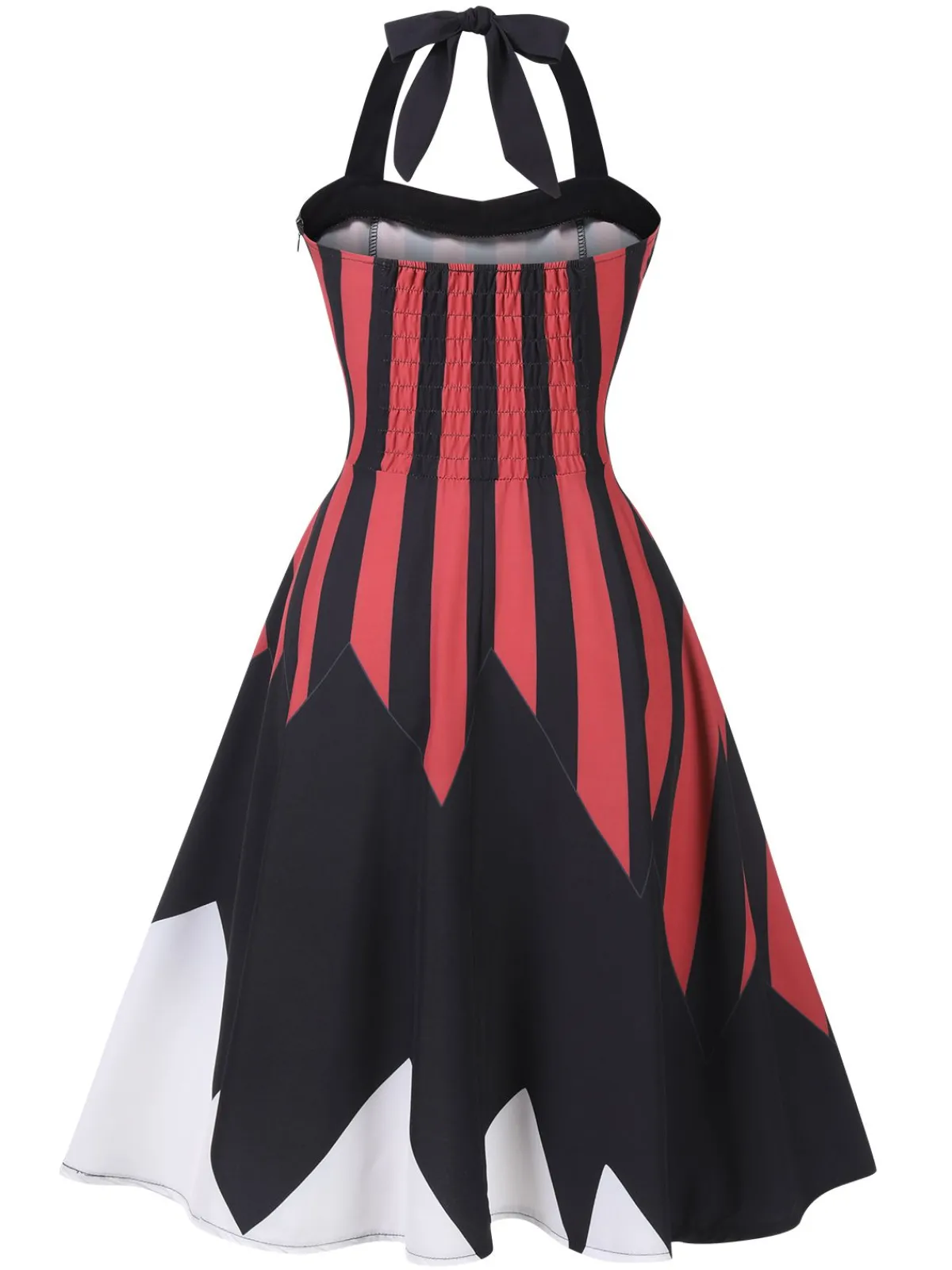 Online Retro Stage &Red 1950s Halloween Halter Skull Dress Black