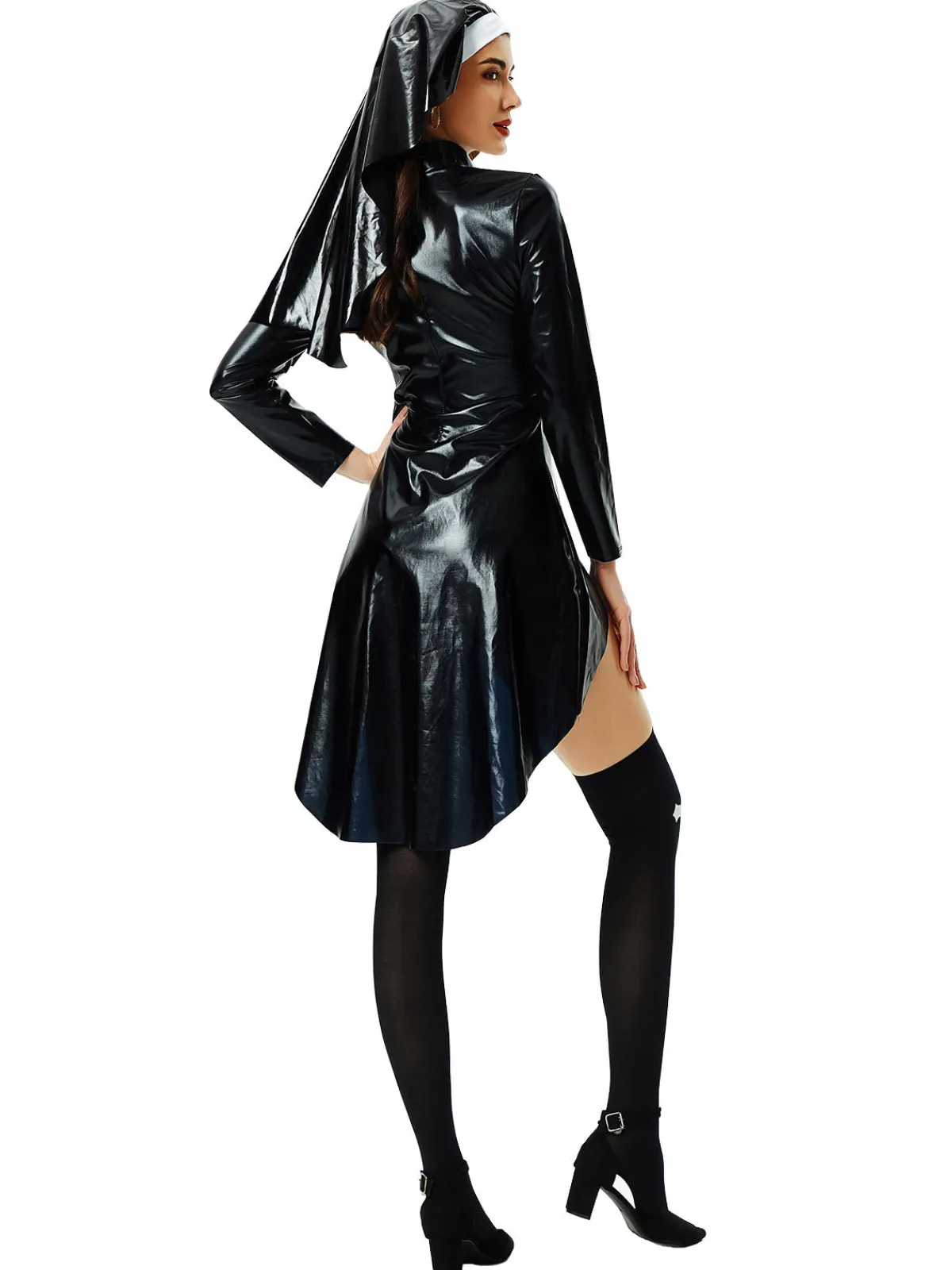 New Retro Stage &White 1980s Halloween Dress & Headband Black