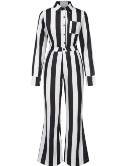 Discount Retro Stage &White 1970s Lapel Striped Contrast Color Suit Black
