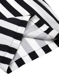 Online Retro Stage 1980s Striped Contrast Jumpsuit Black&White