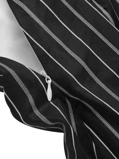 Discount Retro Stage 1930s Striped Deep V-Neck Patchwork Dress Black&White
