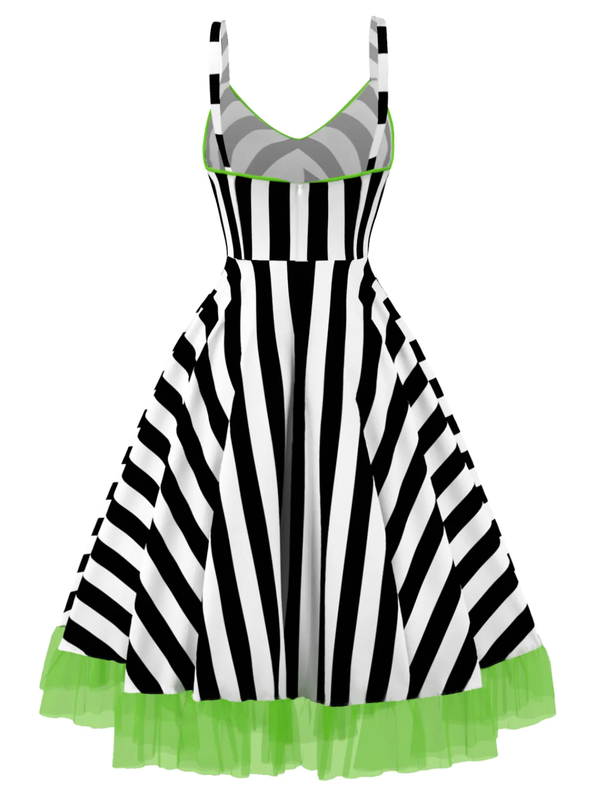 Best Retro Stage 1950s Striped Fluorescent Green Lace Dress Black&White