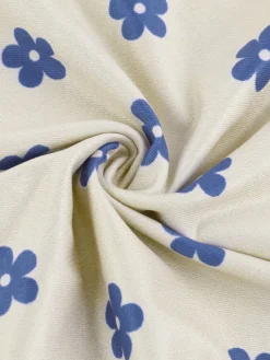 Clearance Retro Stage 1960s Floral Wide Strap Deep V-Neck Dress Blue & Apricot