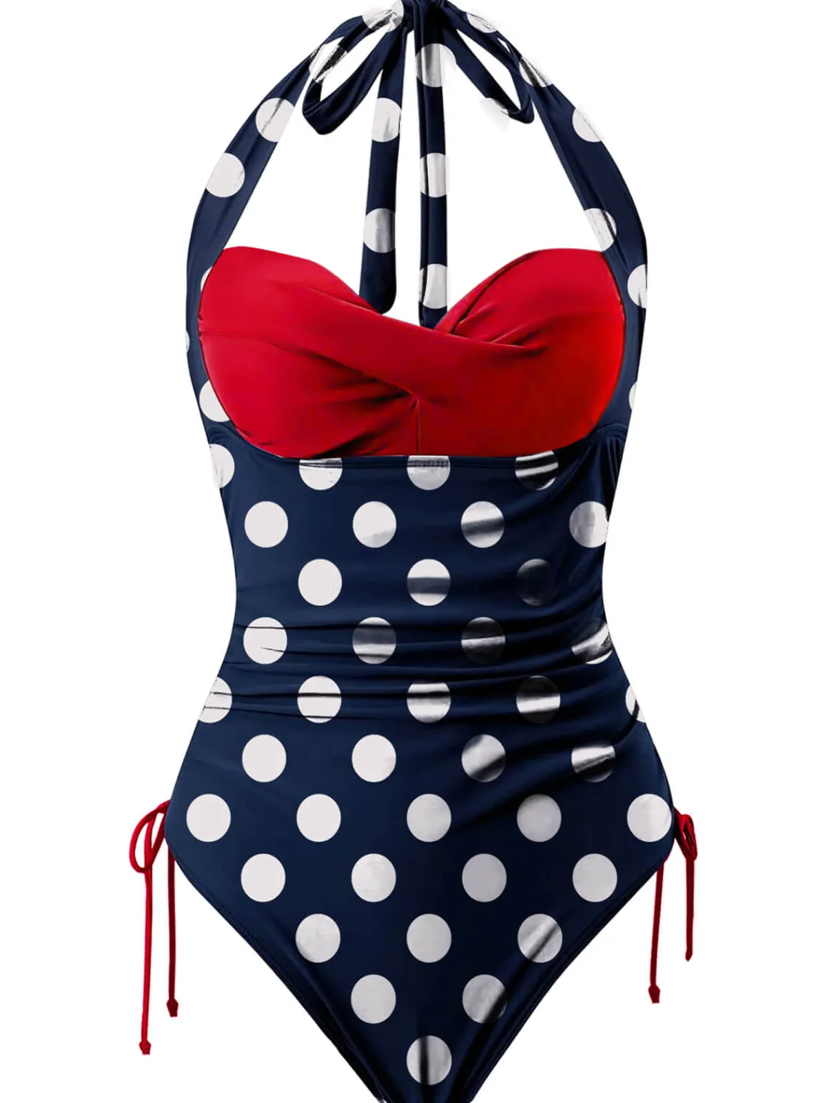 Best Retro Stage & Red 1950s Polka Dots Halter Swimsuit Blue