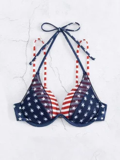 New Retro Stage 1950s Stars & Stripes Bikini Top Blue & Red