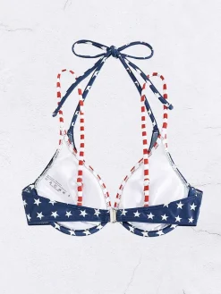 New Retro Stage 1950s Stars & Stripes Bikini Top Blue & Red
