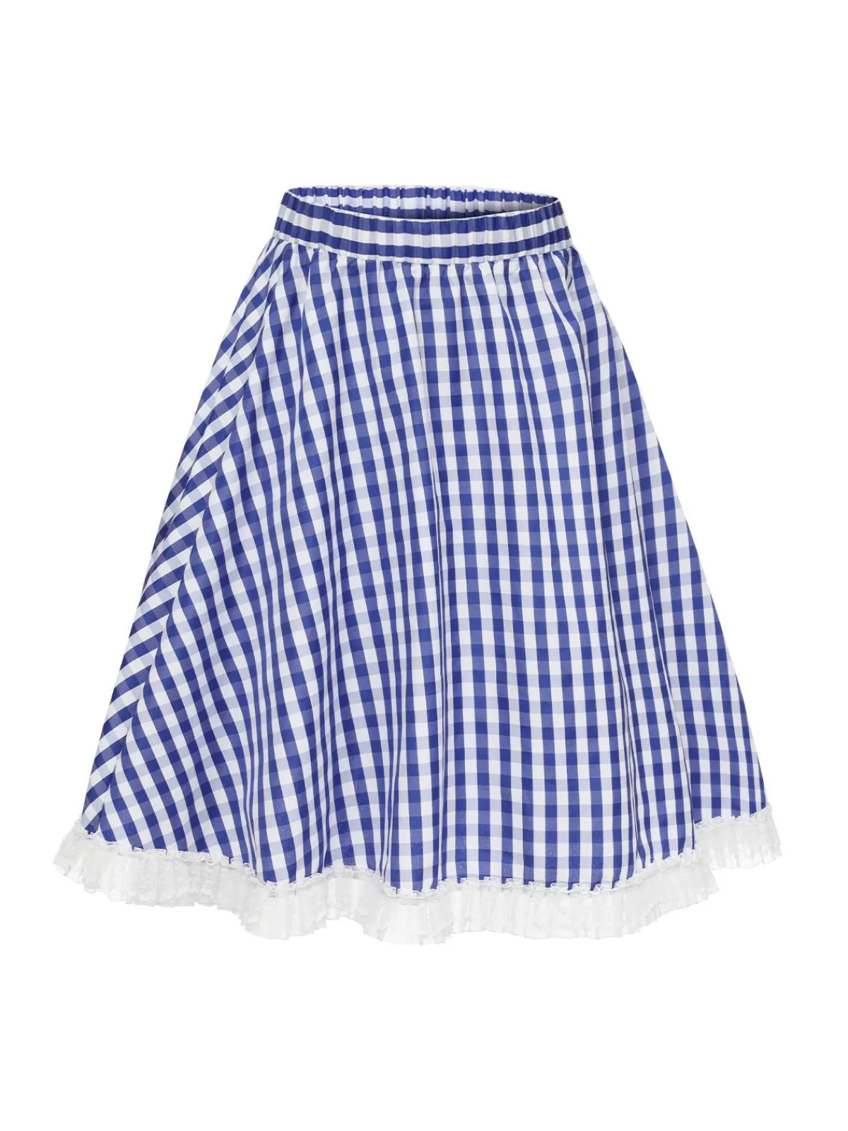 Outlet Retro Stage 1950s Lace Patchwork Plaid Skirt Blue & White