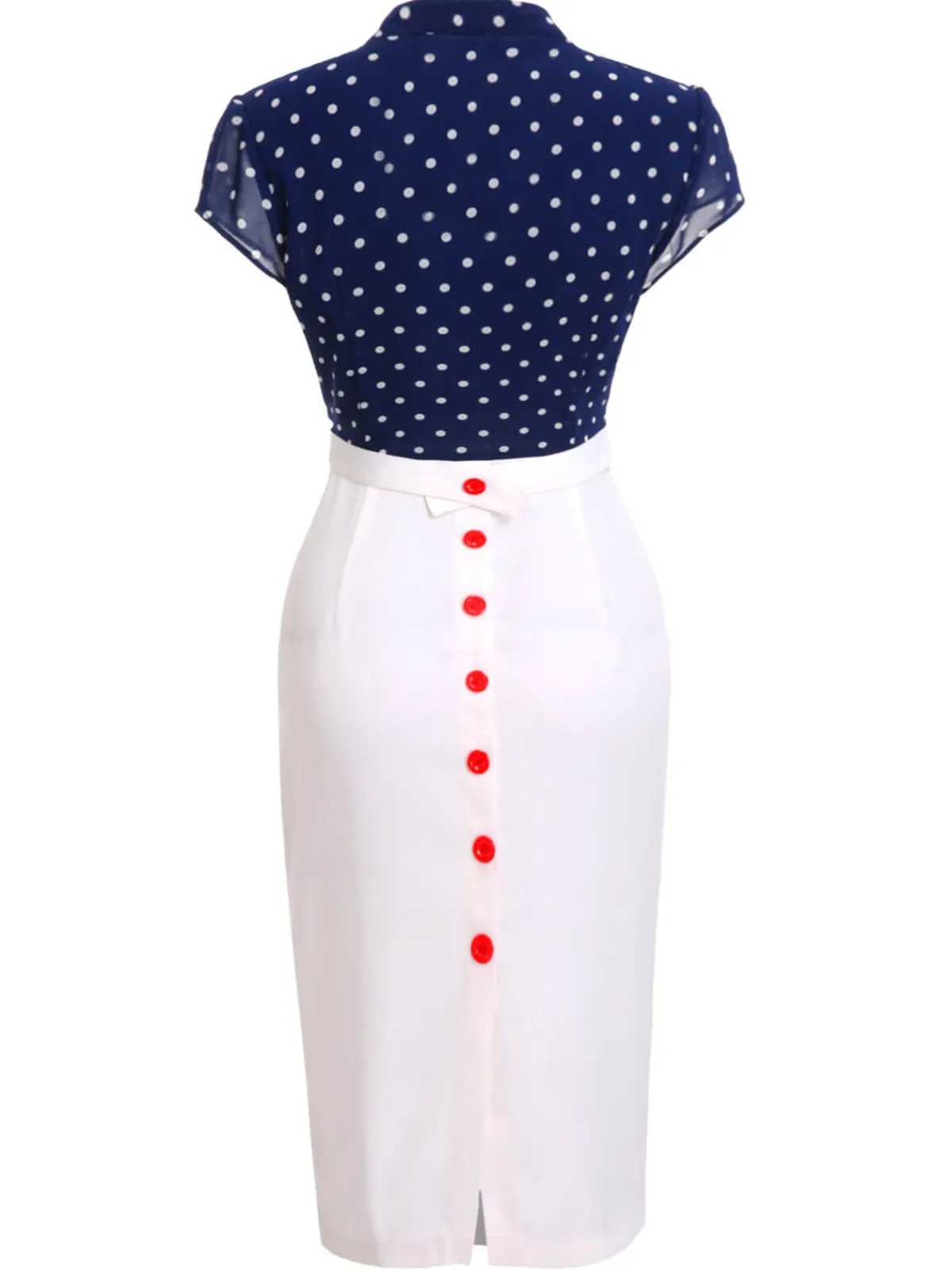Online Retro Stage Blue & White 1960s Polka Dot Cap Sleeve Dress Dark Blue