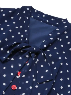 Online Retro Stage Blue & White 1960s Polka Dot Cap Sleeve Dress Dark Blue