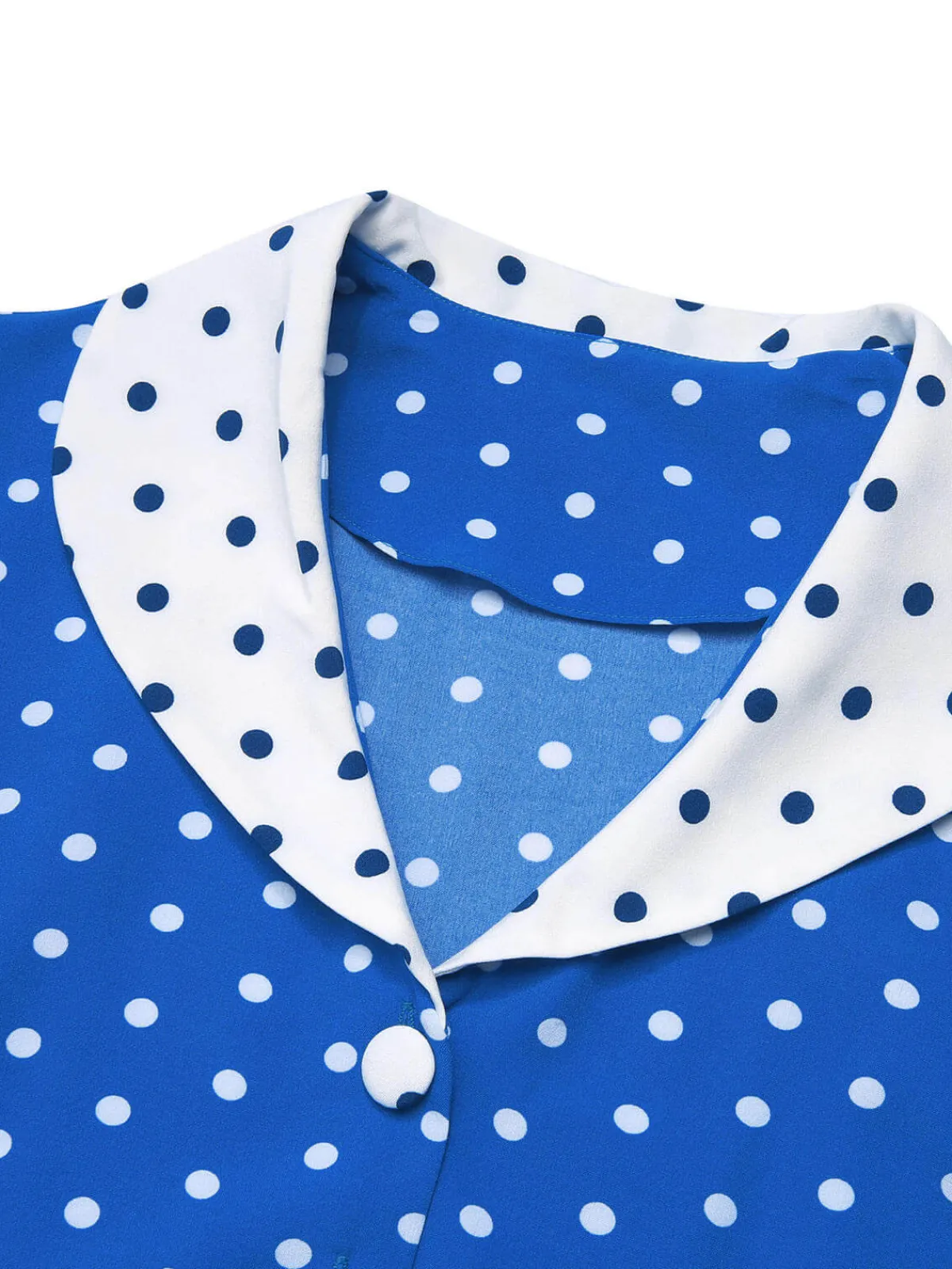 Hot Retro Stage 1940s Polka Dot Lapel Dress Blue & White