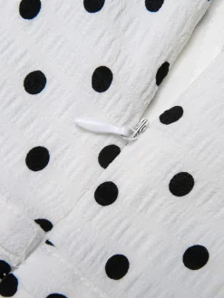 Discount Retro Stage Blue & White 1930s Polka Dots Tie Neck Jumpsuit